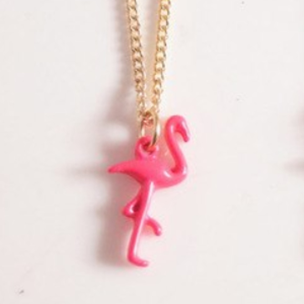 Tiny Hot Pink Flamingo Pendant Necklace